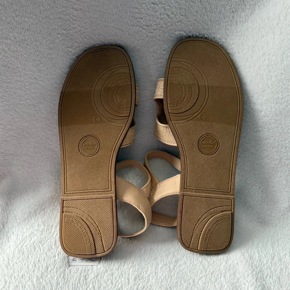 Wonder Nation Beige‎ and Brown Sandals Girl Youth Size 6 New Adjustable